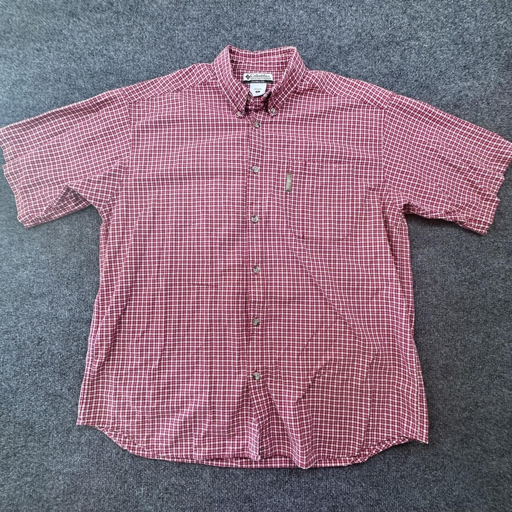 Columbia Shirt Mens XL Red Check Short Sleeve Button Down Casual Outdoor Hiking